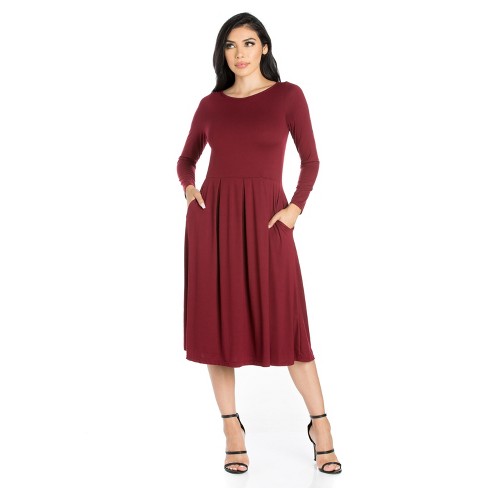 Midi Length Fit N Flare Pocket Dress-wine-1x : Target