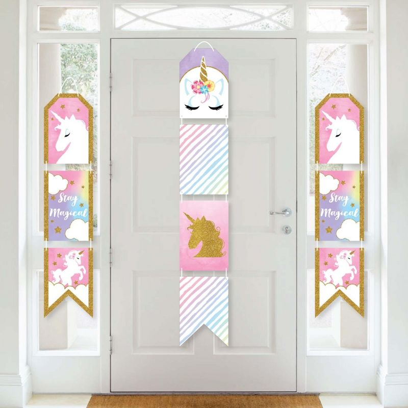 Big Dot of Happiness Rainbow Unicorn - Hanging Vertical Paper Door Banners - Magical Baby Shower or Birthday Party Wall Decor Kit - Indoor Door Decor, 1 of 8