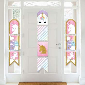 Big Dot of Happiness Rainbow Unicorn - Hanging Vertical Paper Door Banners - Magical Baby Shower or Birthday Party Wall Decor Kit - Indoor Door Decor