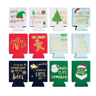 Juvale 12-Pack Christmas Can Cooler Sleeves, Beer & Soda Koozies, 12 oz Insulated Holder for Winter Holiday Themed Parties