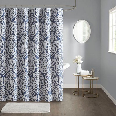 Sapphtopaz Luxury Jacquard Shower Curtain, 72x72" Damask Medallion Design Shower Curtain for Bathroom, Silver Curtain -Bathroom Decor