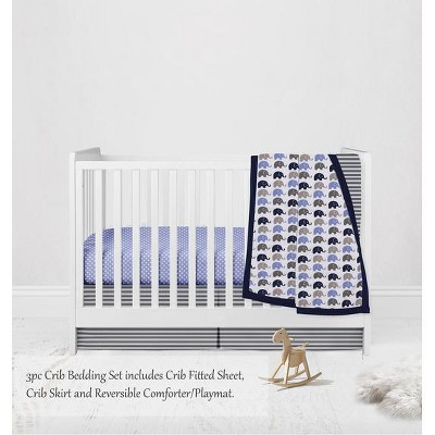 Bacati - Elephants Blue/Navy/Gray 3 pc Crib Bedding Set