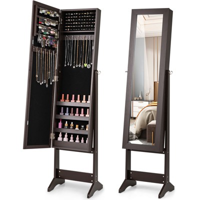 Tangkula Jewelry Mirrored Cabinet Armoire Organizer Storage Box w/ Stand Christmas Gift