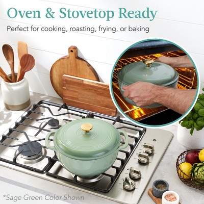 Sage Green Enameled Cast Iron Non-stick Dutch Oven with Lid