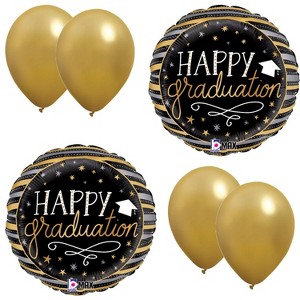 LoonBalloon Graduation Black Gold Theme Graduation Satin Metallic Stripes Balloon (2 pcs) Set with 4 latex - 1 of 2
