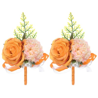 Unique Bargains Artificial Rose Flower Men Wedding Boutonnieres 2 Pcs