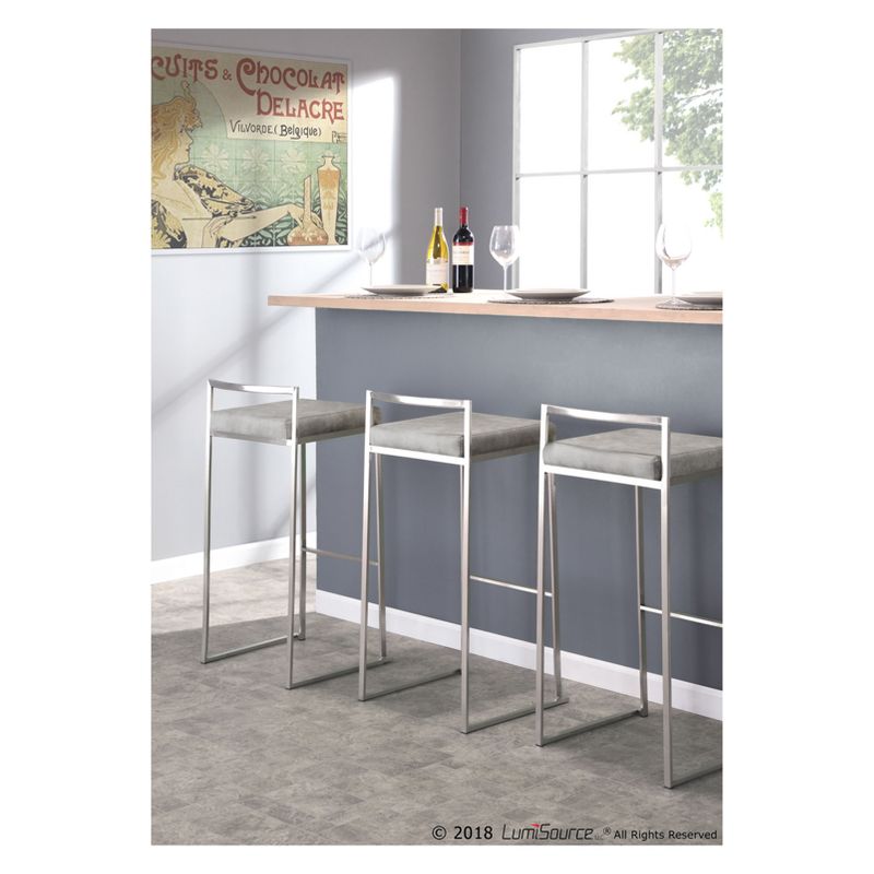 Set of 2 30" Fuji Contemporary Stackable Barstools Stainless Steel - Lumisource, 3 of 14
