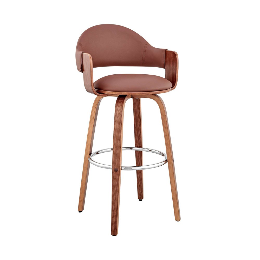 Photos - Chair 30" Daxton Counter Height Barstool with Brown Faux Leather Seat Walnut Fin