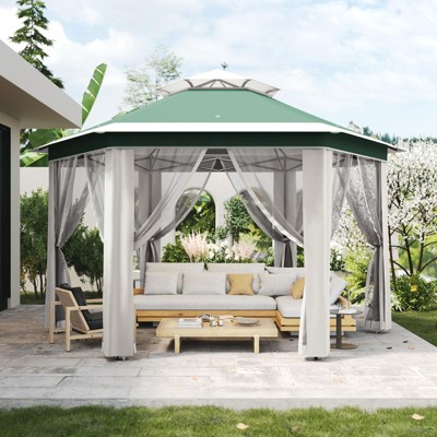 Outdoor Patio Gazebo 13'x13' with Expansion Bolts, Heavy Duty Party Tent & Shelter with 6 Zippered Mesh Netting
