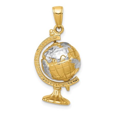 Black Bow Jewelry 14k Yellow Gold and White Rhodium 3D Spinning Globe Pendant