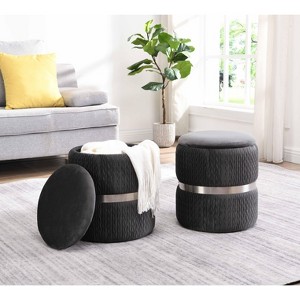 APRILSOUL Modern Velvet Round Ottoman with Storage - 1 of 4