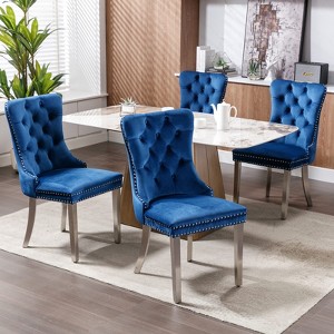 ORRD Light Blue Velvet Dining Chair, Tufted Upholstery, Solid Wood & Chrome Stainless Steel Legs, Set - 1 of 4