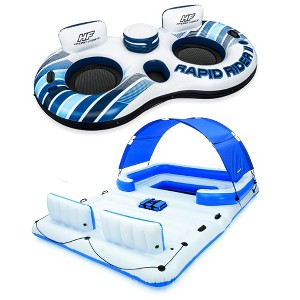 Bestway Hydro-Force Rapid Rider Inflatable Double Tube and Tropical Breeze 6 Person Inflatable Party Island Water Float with Detachable Sun Shade - 1 of 4