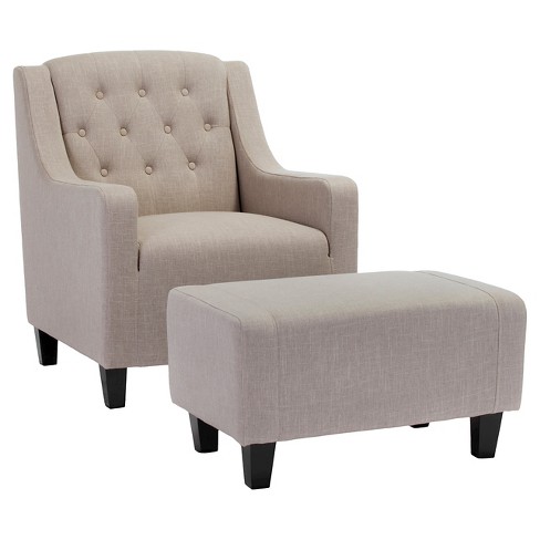 Empierre Tufted Light Beige Fabric Chair and Ottoman