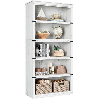 Garvee 5 Tier Bookcase, Farmhouse Book Shelf with Storage, Tall Book Case Wooden 5 Shelf Bookcase for Home Office, Living Room, Bed Room