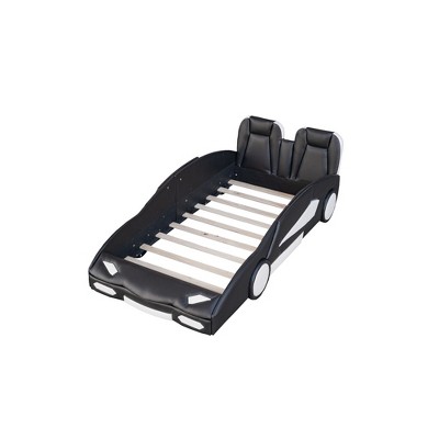 Bellemave Twin Size Car-shaped Bed Frame for Kids, Boys, Race Car Platform Bed with Wheels, Black