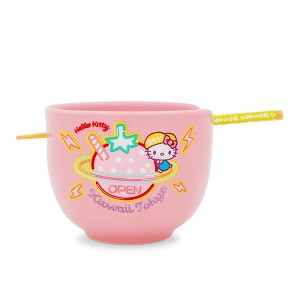 Silver Buffalo Sanrio Hello Kitty "Kawaii Tokyo" 20-Ounce Ramen Bowl and Chopstick Set - 1 of 4