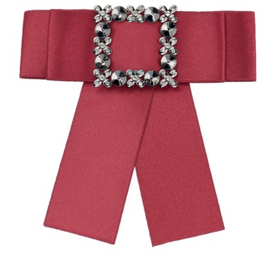Elerevyo Women's Brooch Rhinestone Solid Color Bow Ties 1 Pc