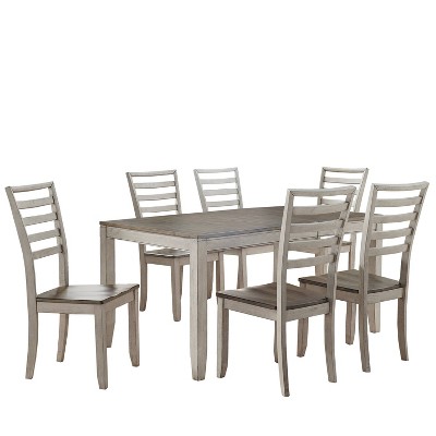 7pc Abacus Dining Set Alabaster/Honey - Steve Silver Co.: Self-Storing Leaf, Seats 6