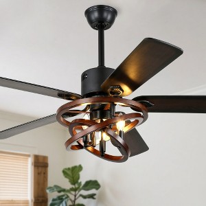 Bella Depot 52" Farmhouse Black Caged Ceiling Fan with Light and Remote 6-speed Reversible Fan - 1 of 4