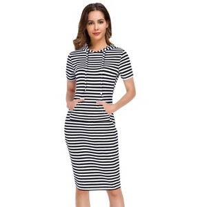 Coolmee Women Casual Maxi Dress Pocket Short Sleeve Slim  Pullover Hoodie Long Dress - 1 of 4