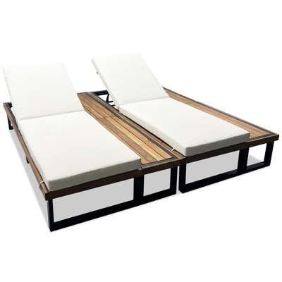 FURNIinspire Patio Chaise Lounges Set of 2 with 5 Position Adjustable Backrest, Poolside Yard Reclining with Cushions, White, 76.8"*37.4"*32.5"