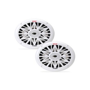 Pyle PLMR692 6 x 9 Inch 260 Watt Water Resistant Marine Outdoor Boat ATV Sound System Speakers w/ Removable Grill & Poly Carbon Cone, White (1 Pair) - 1 of 4