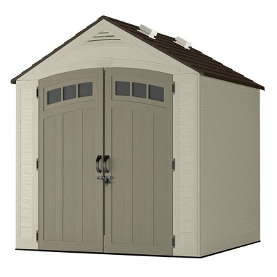 Suncast Vista 7 ft. x 7 ft. Storage Shed with All Weather Construction, IllumiVent System and 4 Skylights for Gardening Tools, Light Cobblestone
