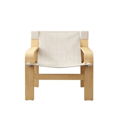 Airsurfer Detachable Washable Oak Accent Chair, Wide Armrest Mid-Century Lounge Chair, Linen Fabric Armchair with Solid Wood Frame for Living Room