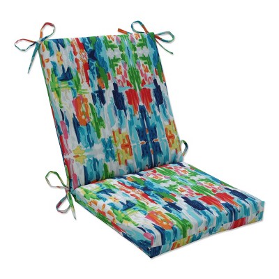 36.5" x 18" Outdoor/Indoor Squared Chair Pad Abstract Reflections Multi Blue - Pillow Perfect