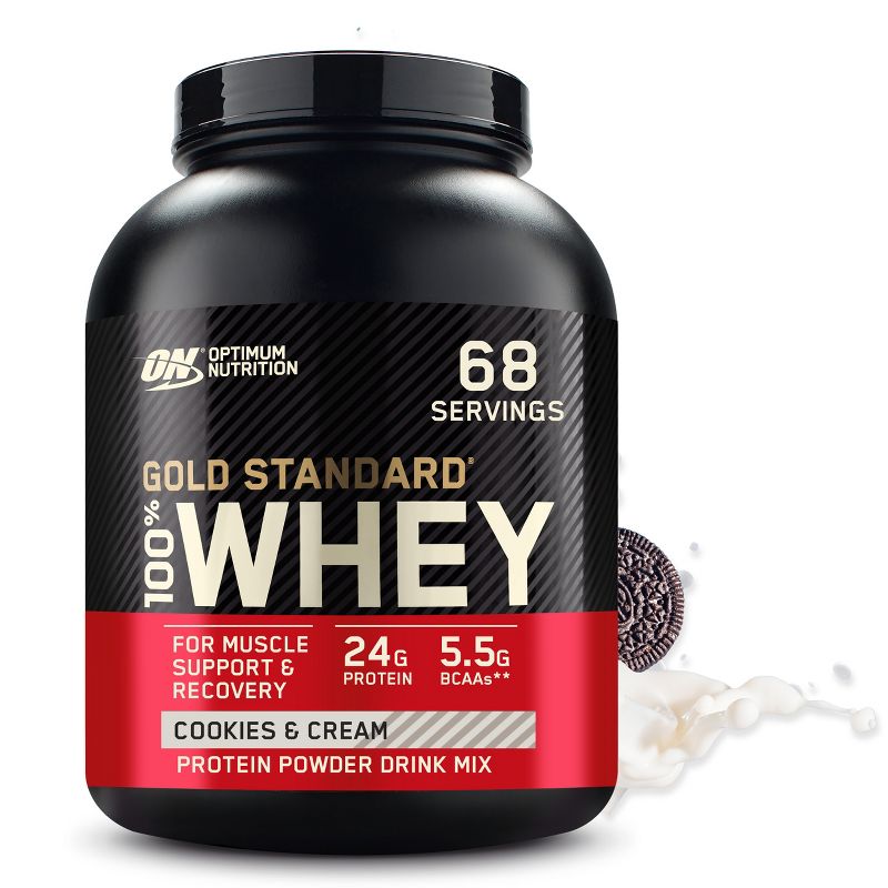 Optimum Nutrition, Gold Standard 100% Whey Protein Powder, Cookies & Cream, 4.6lb, 1 of 11