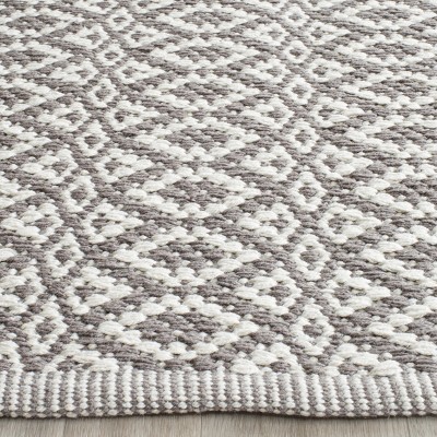 Ivory and Grey Cotton Geometric Flatweave Rug - 27" x 4"