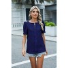 Women's V - Neck Puff Short Sleeve Jacquard Top, Casual Loose Fit Tee - 2 of 4