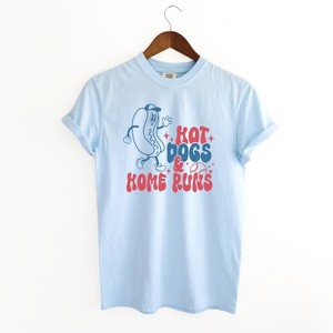 Simply Sage Market Women's Hot Dogs and Home Runs Short Sleeve Garment Dyed Tee - 1 of 2