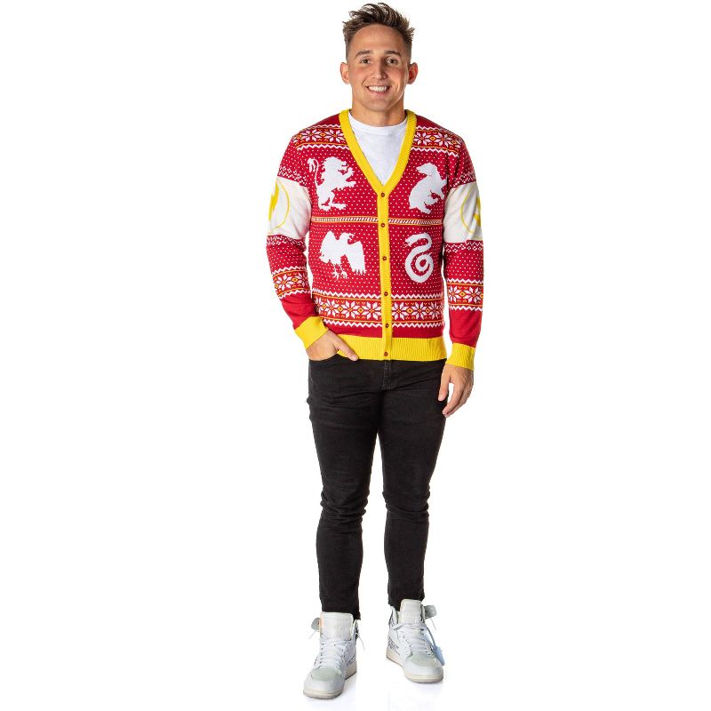 Harry Potter Men's Hogwarts Houses Ugly Christmas Sweater Cardigan, 3 of 6