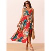 Seta T Women's Floral Boho V-neck Sleeveless Split Hem Tie Waist Maxi Dress - 3 of 4