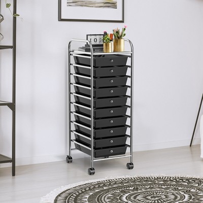 Black 10-Drawer Rolling Storage Cart with Chrome Frame