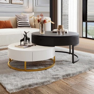NicBex Modern Round Lift-Top Nesting Coffee Table with 2 Drawers and Metal Base for Living Room - 1 of 4