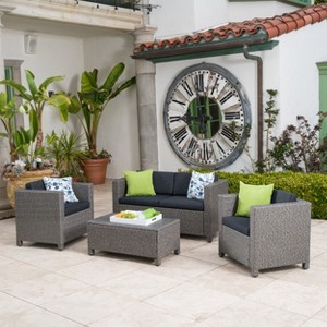 Christopher Knight Home Puerta Outdoor Wicker 4 Seater Chat Set with Cover - 1 of 4