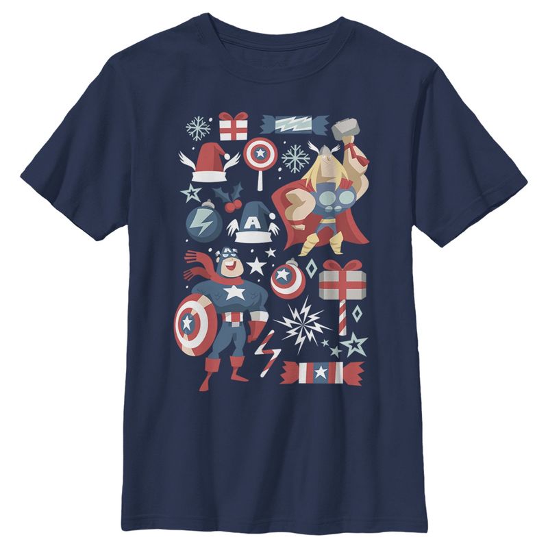 Boy's Marvel Christmas Festive Hero Icons T-Shirt, 1 of 4