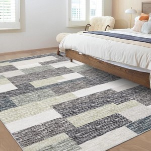 Acekool 4x6 Machine Washable Area Rug, Modern Geometric, Non-Slip, Low Pile, Stain-Resistant Accent Carpet for Living Room, Bedroom, Grey Green - 1 of 4