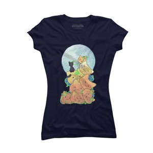 Junior's Design By Humans Cat Pumpkin Pile By AwkwardDragon T-Shirt - 1 of 3