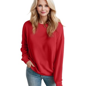 Amaryllis Women's Oversized Fleece-Lined Pullover Sweatshirt with Ribbed Cuffs and Hem - 1 of 4