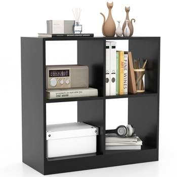 Tangkula 4-Cube Bookcase Floor Open Wooden Bookshelf with 2 Anti-Tipping Kits Modern Shelving Organizer Multipurpose Storage Cabinet Display Shelf Black/White