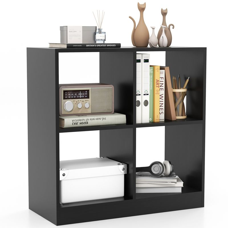 Tangkula 4-Cube Bookcase Floor Open Wooden Bookshelf with 2 Anti-Tipping Kits Modern Shelving Organizer Multipurpose Storage Cabinet Display Shelf Black/White, 1 of 8