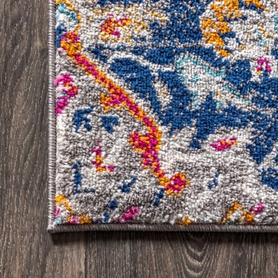 Bohemian Medallion 3' x 5' Blue and Coral Easy-Care Area Rug