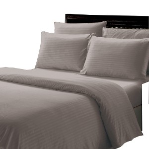 Plazatex Luxurious Wrinkle Resistant 100% Polyester Dobby Ultra Soft Stripe All Season Bed Sheet Set Charcoal - 1 of 4