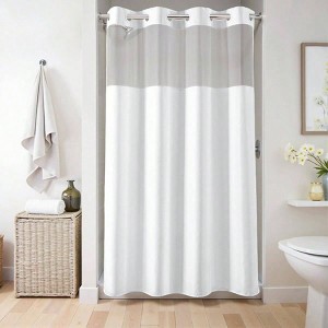White Fabric Shower Curtain with Sheer Window, Washable, 54x 80 Inches, No Liner Needed, Lightweight and Easy to Clean - 1 of 4