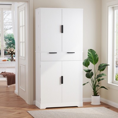 72" Kitchen Storage Cabinet with Fluted Doors, Keyboard Drawers & Adjustable Shelves for Pantry or Entryway-Cuddlewood