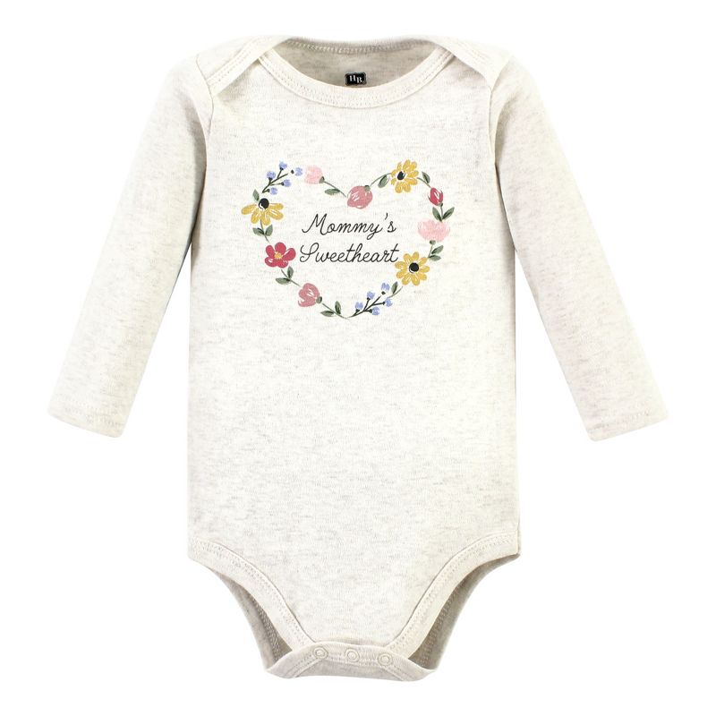 Hudson Baby Infant Girl Cotton Long-Sleeve Bodysuits, Soft Painted Floral 5 Pack, 3 of 8